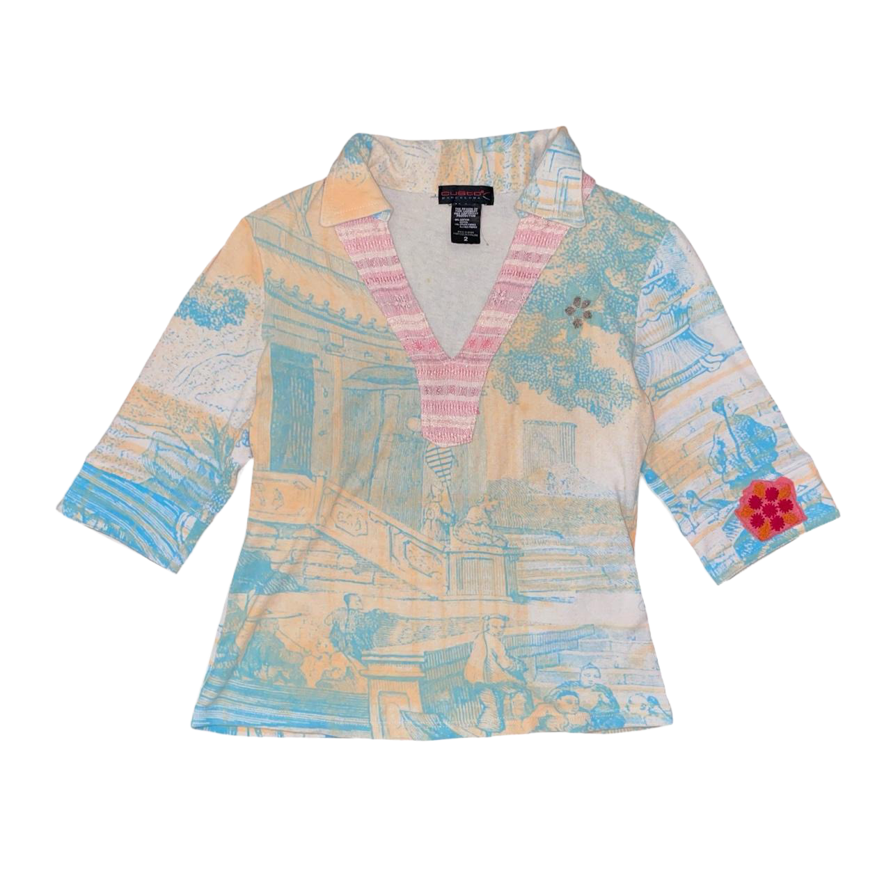 Custo Barcelona asian inspired graphic collared top
