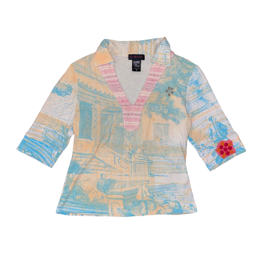 Custo Barcelona asian inspired graphic collared top