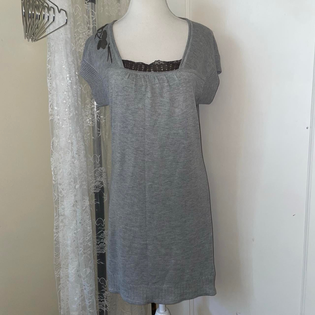 Cop. Copine gray embroidered sweater dress