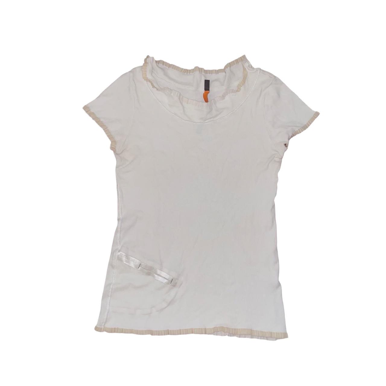 Cop. Copine cream ribbed baby tee with ruffle trim
