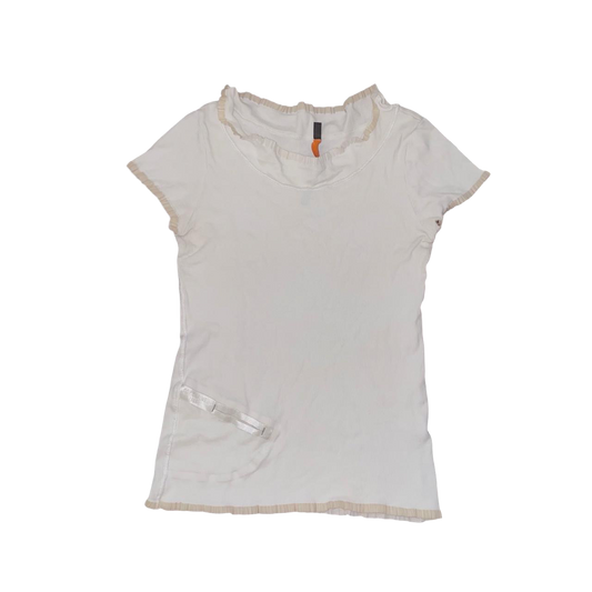 Cop. Copine cream ribbed baby tee with ruffle trim