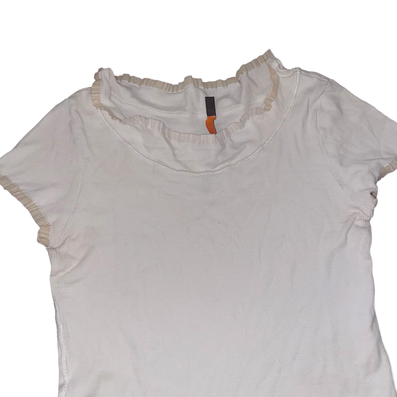 Cop. Copine cream ribbed baby tee with ruffle trim