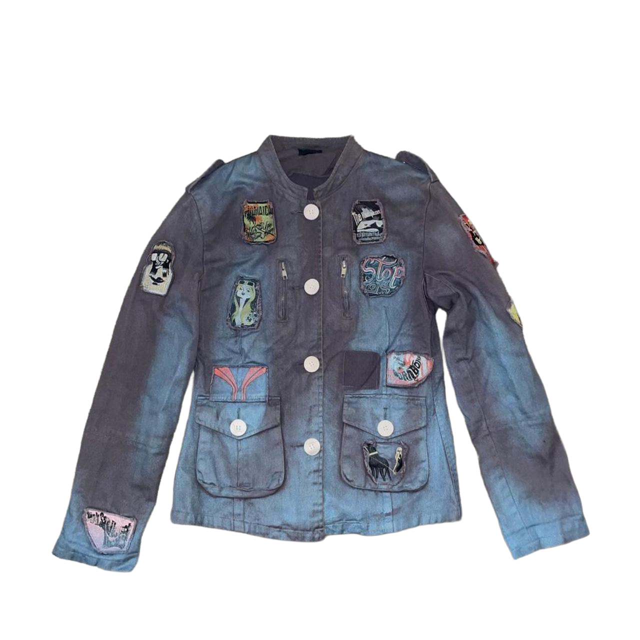 Custo Barcelona muted blue denim patchwork button up jacket