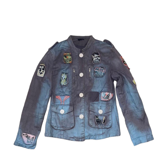 Custo Barcelona muted blue denim patchwork button up jacket