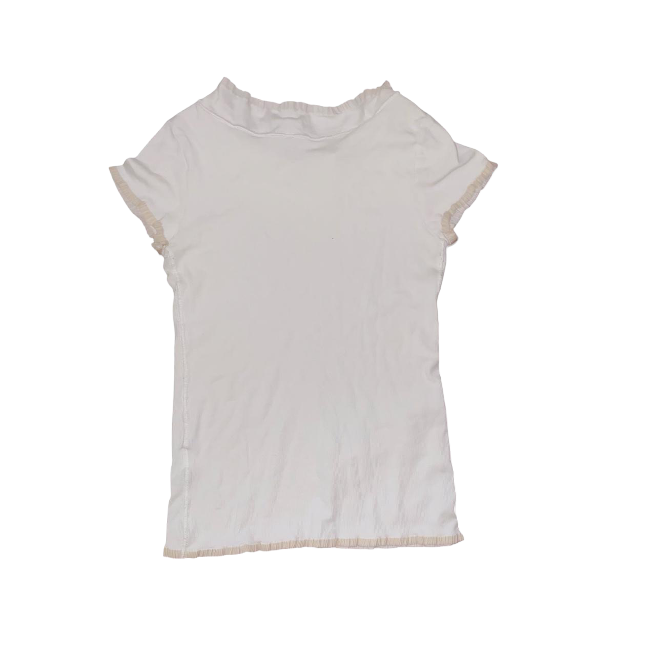 Cop. Copine cream ribbed baby tee with ruffle trim