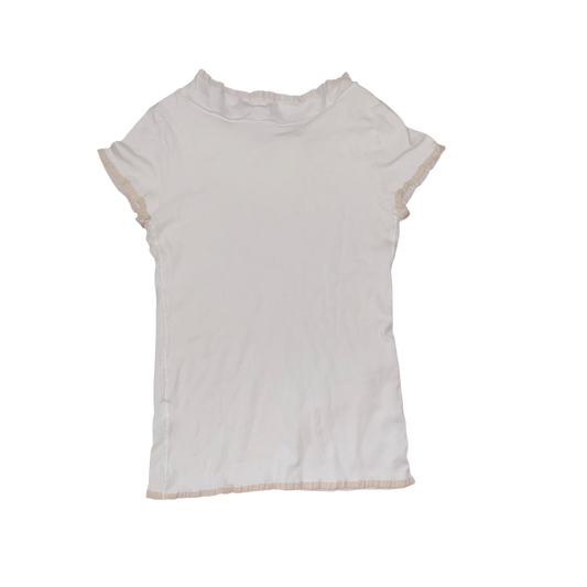 Cop. Copine cream ribbed baby tee with ruffle trim