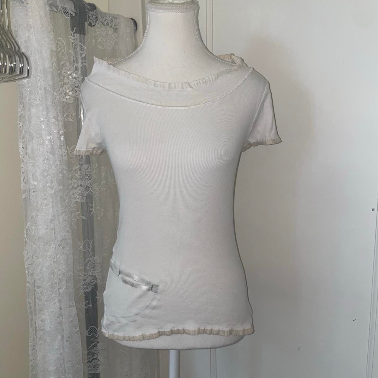 Cop. Copine cream ribbed baby tee with ruffle trim