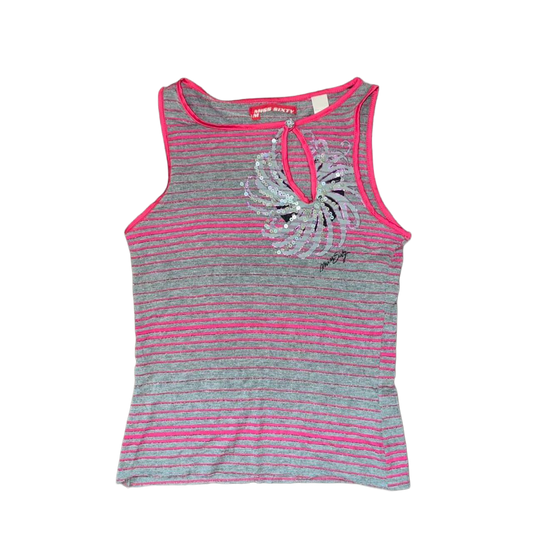 Miss Sixty gray and pink stripe sequin cut out top