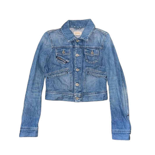 Diesel medium wash button up utility jacket