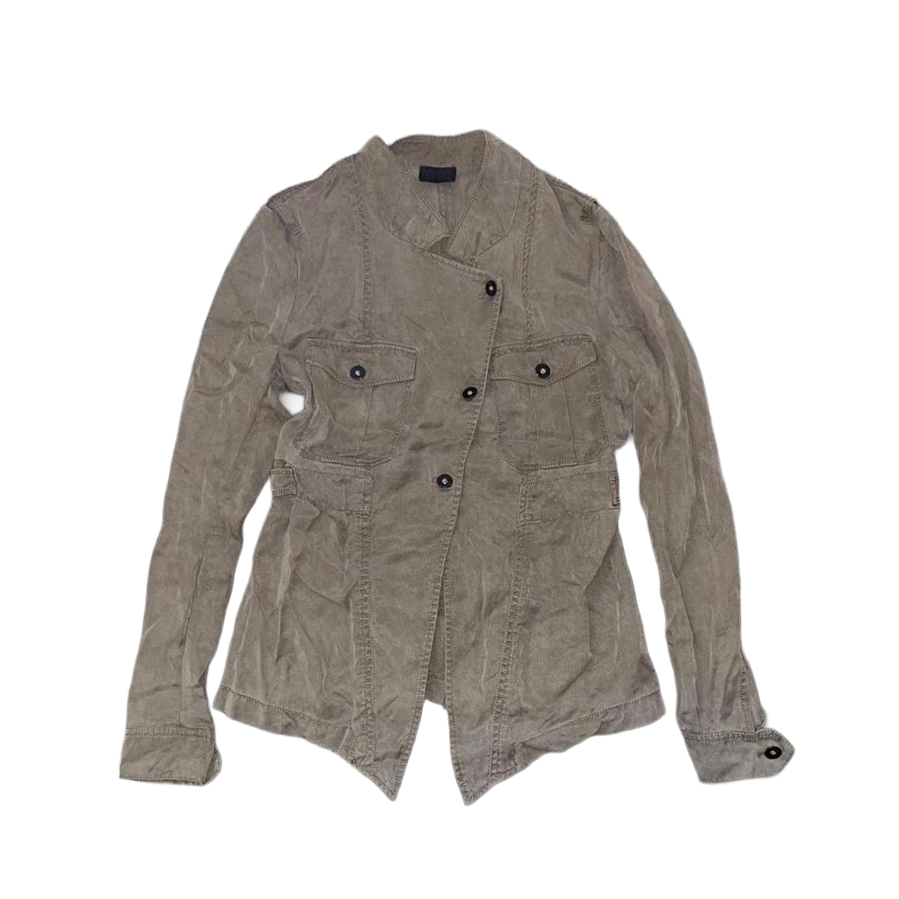 Diesel khaki green asymmetric button up light weight jacket