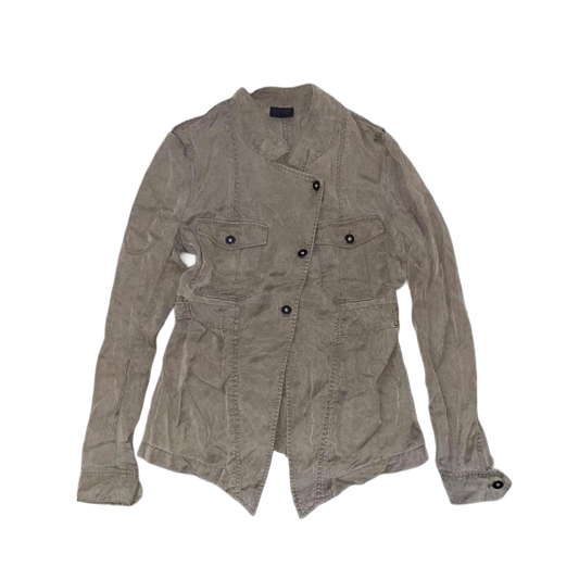 Diesel khaki green asymmetric button up light weight jacket