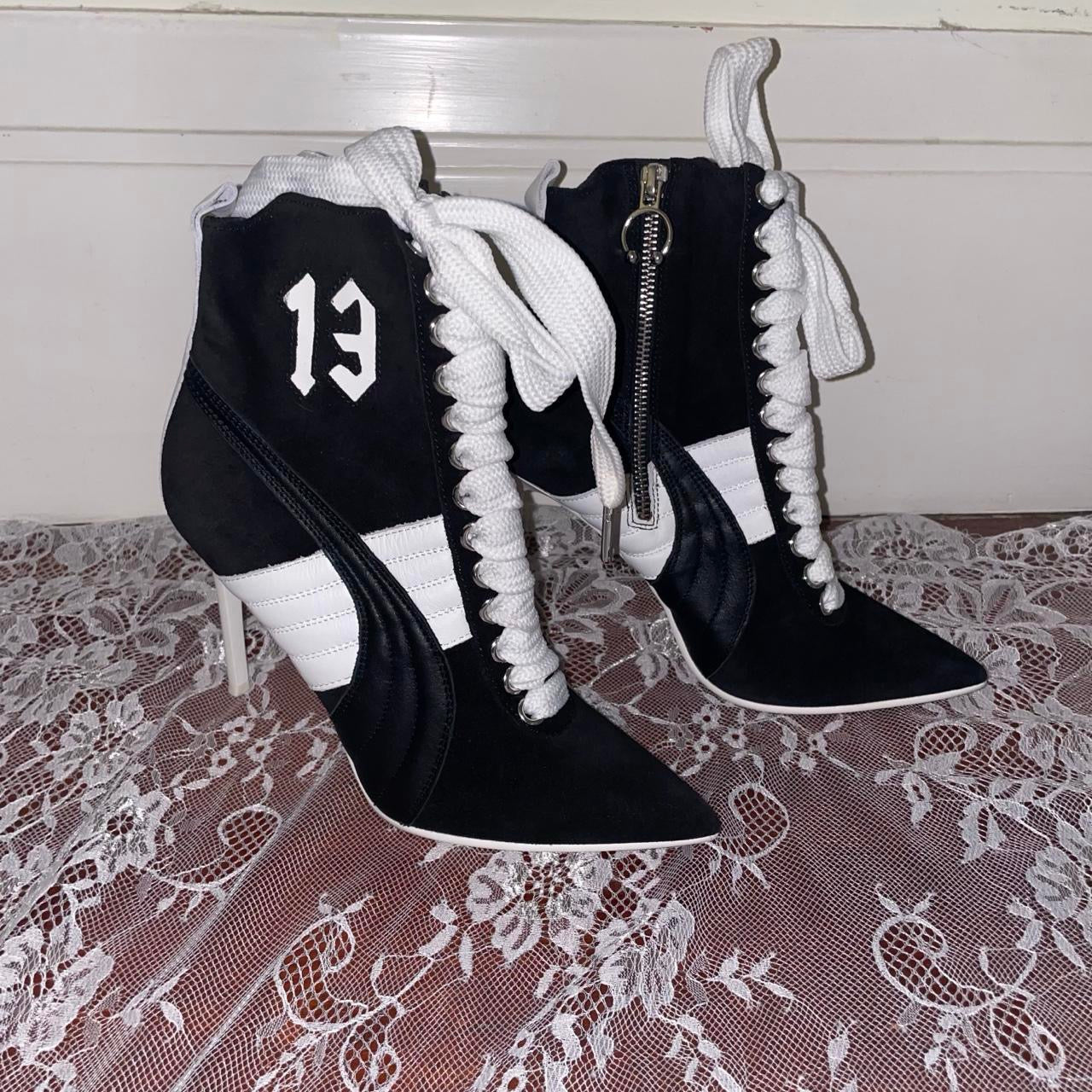 Fenty x Puma black and white heeled booties