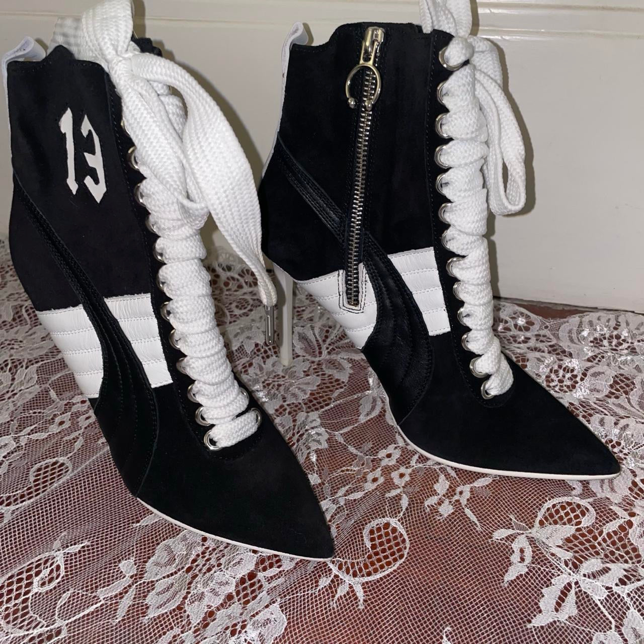 Fenty x Puma black and white heeled booties
