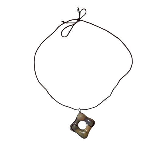Handmade earth-tone square pendant necklace