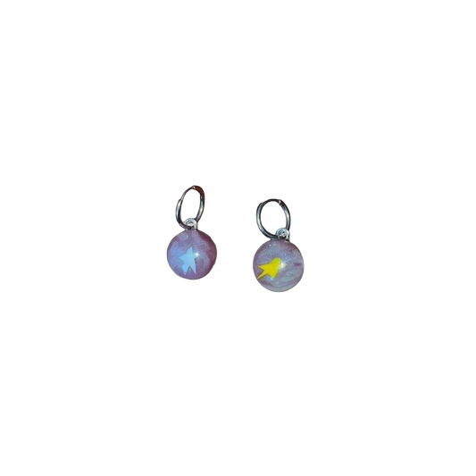 Handmade glass-fused purple star earrings
