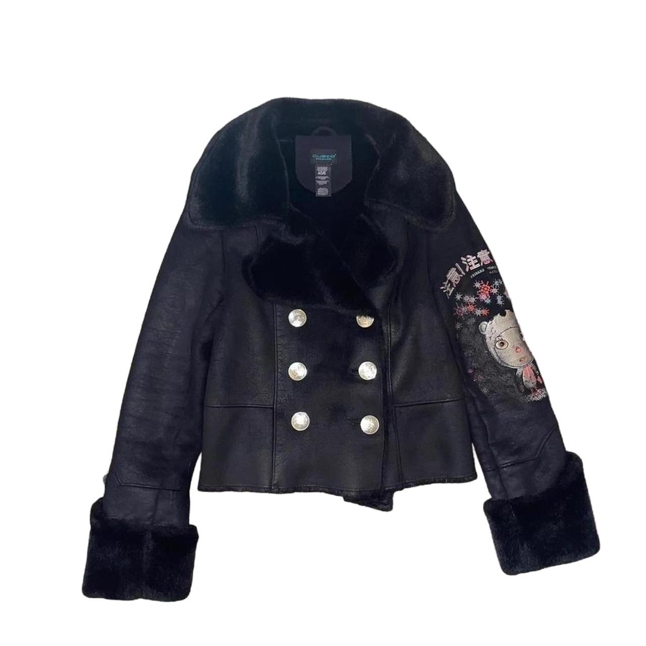 Custo Barcelona black embroidered faux fur coat