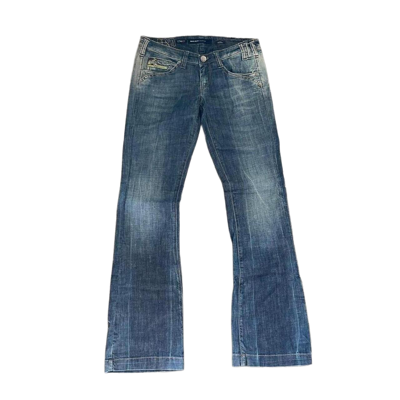 Miss Sixty dark wash faded lowrise bootcut jeans