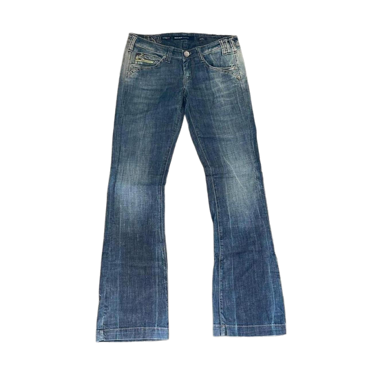 Miss Sixty dark wash faded lowrise bootcut jeans