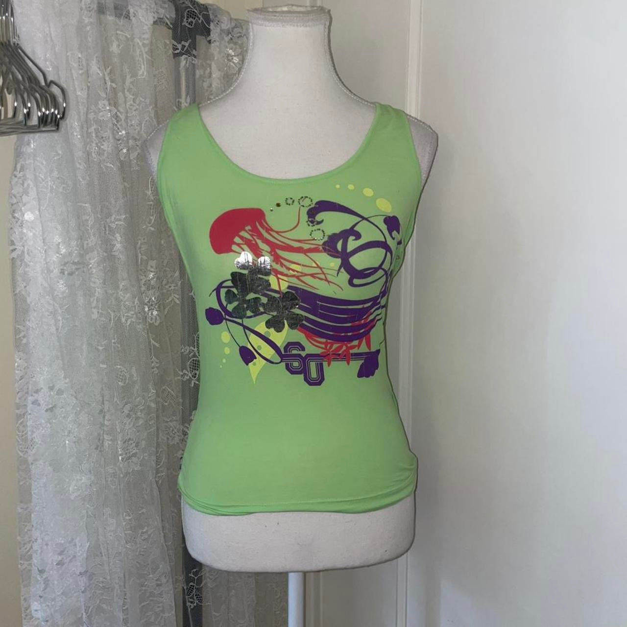 Miss Sixty lime green graphic open back top