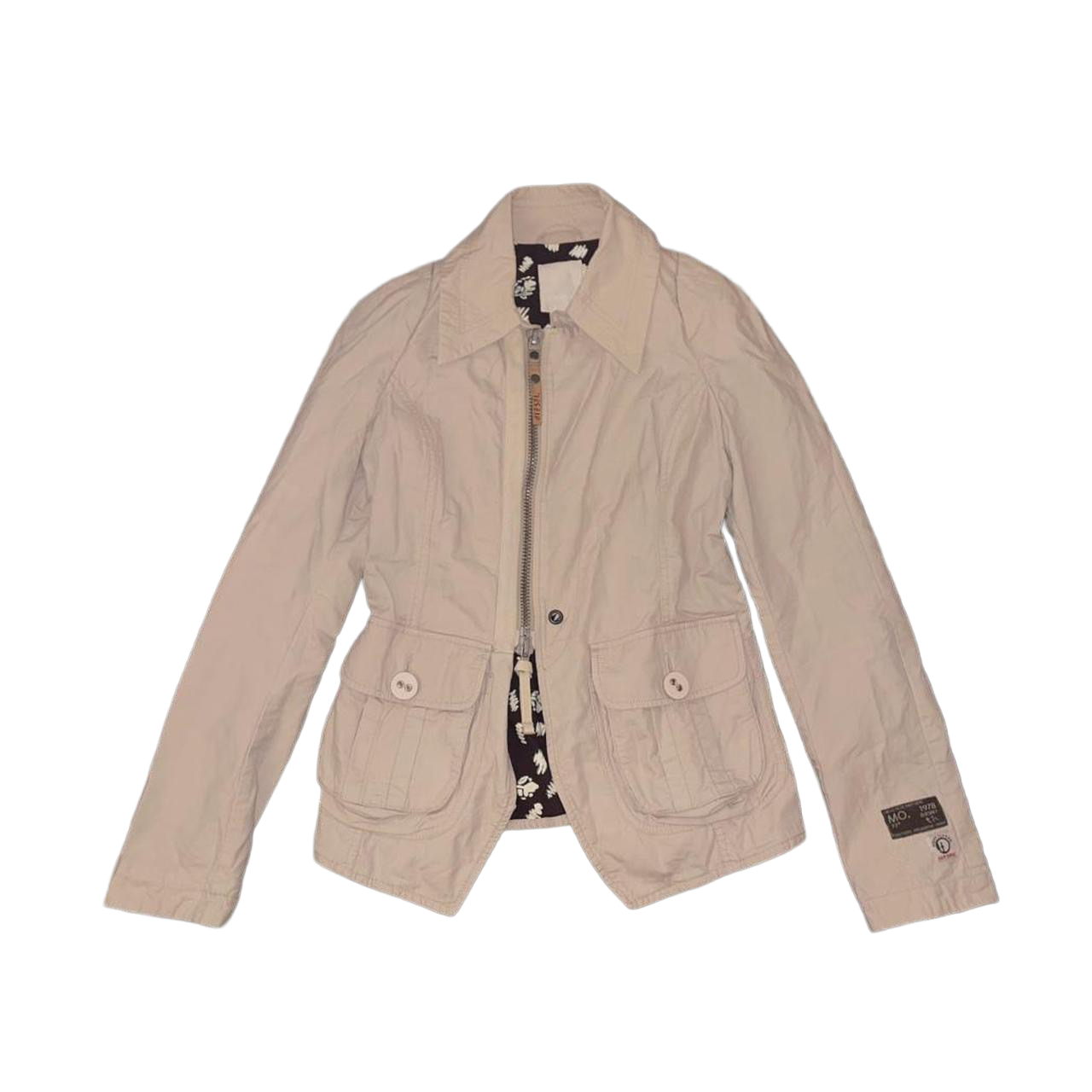 Diesel cream asymmetric zip up utility jacket