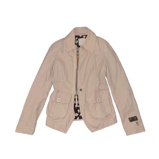 Diesel cream asymmetric zip up utility jacket