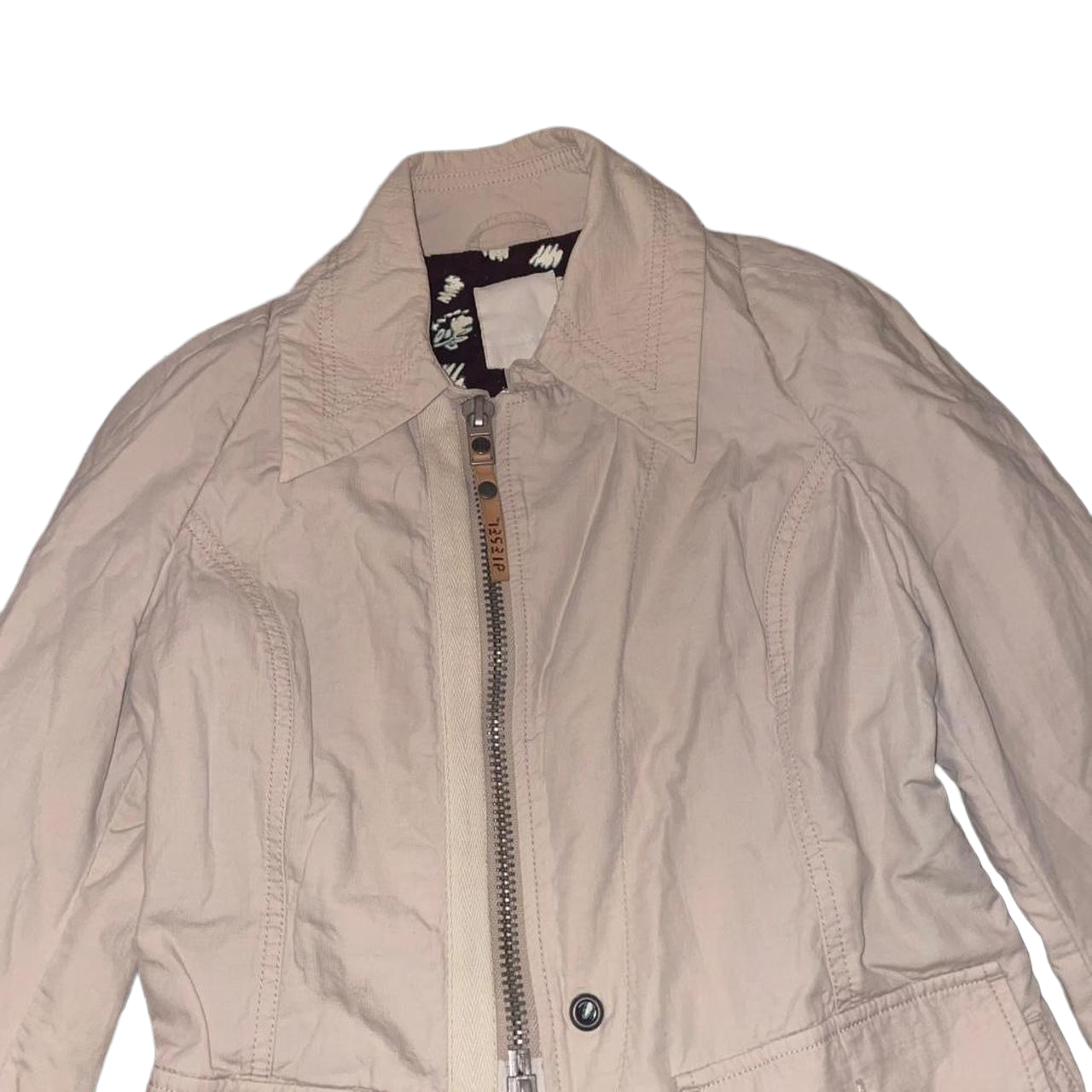 Diesel cream asymmetric zip up utility jacket