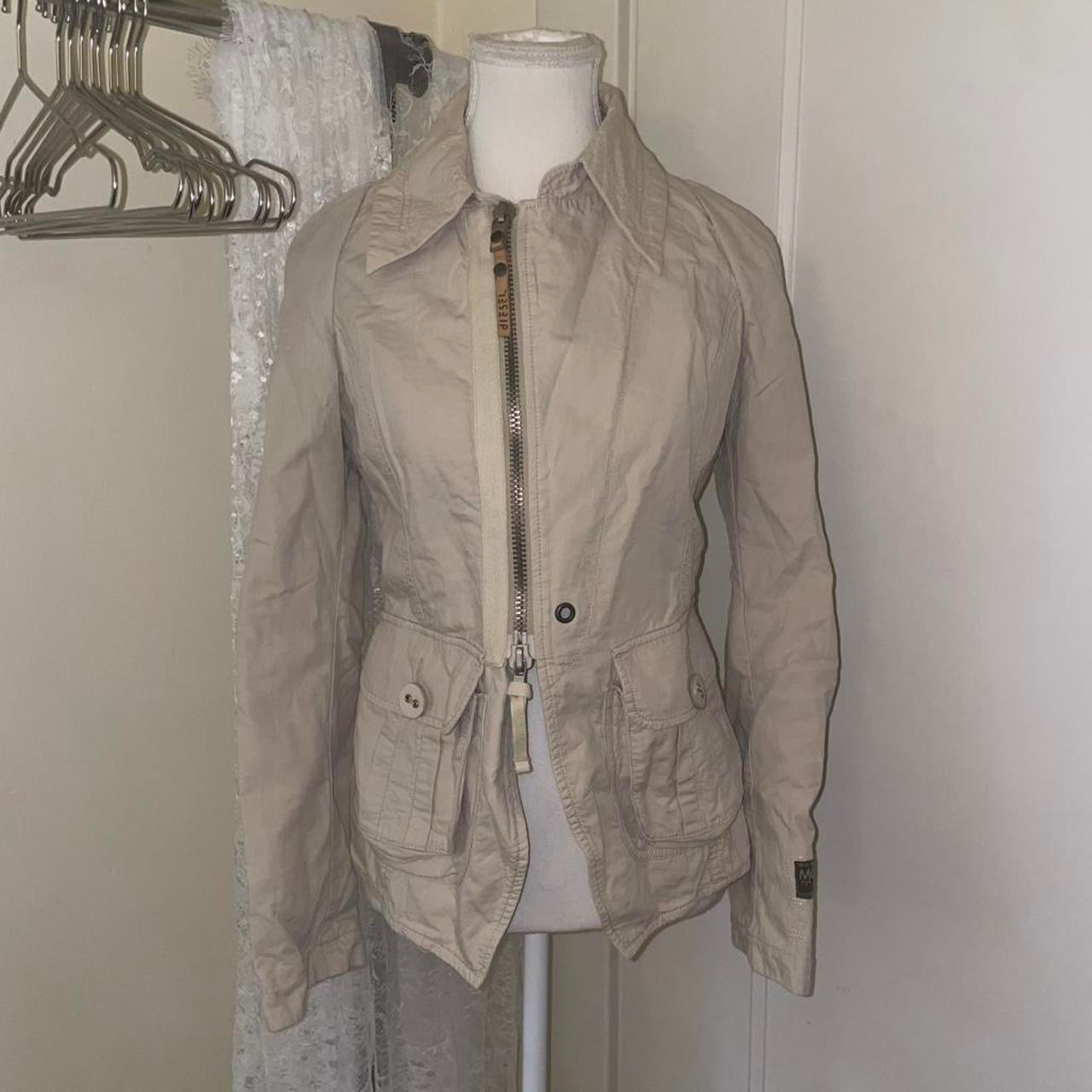 Diesel cream asymmetric zip up utility jacket