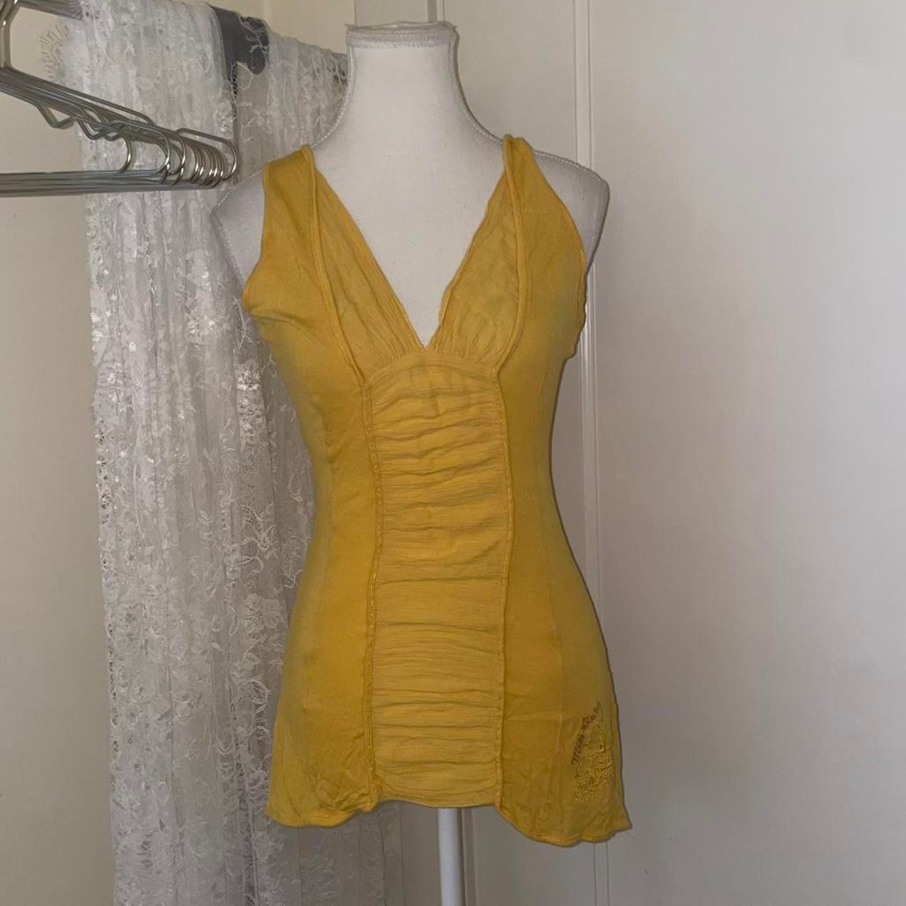 Miss Sixty yellow ruched silk top