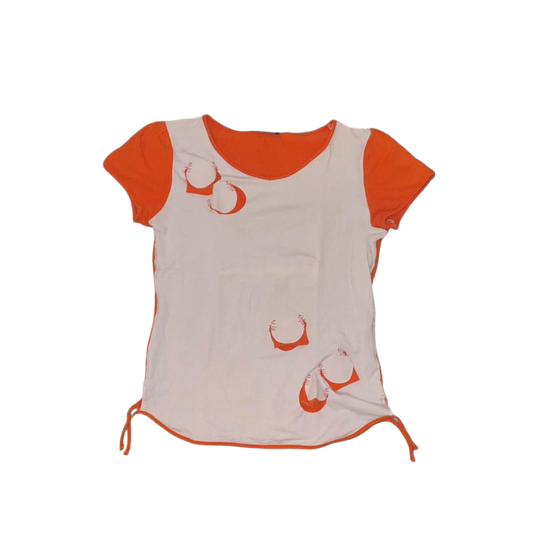 Cop. Copine white and orange cut out avant garde top