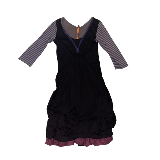 Cop. Copine black striped gathered midi dress with zipper detail