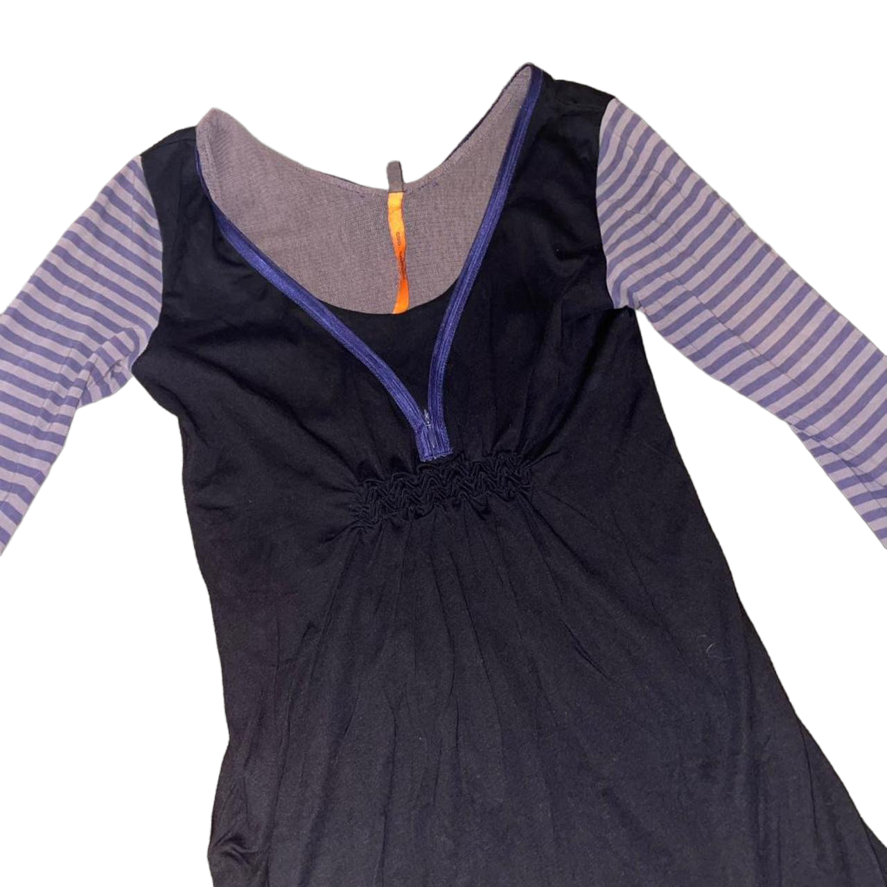 Cop. Copine black striped gathered midi dress with zipper detail
