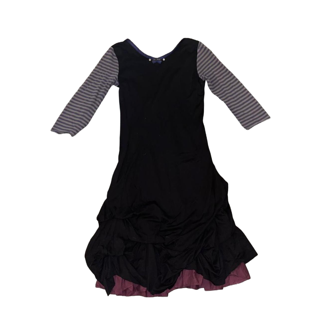 Cop. Copine black striped gathered midi dress with zipper detail