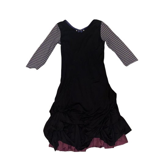 Cop. Copine black striped gathered midi dress with zipper detail