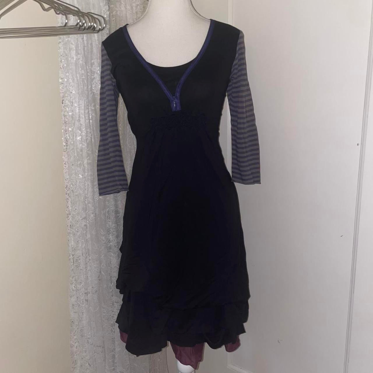 Cop. Copine black striped gathered midi dress with zipper detail