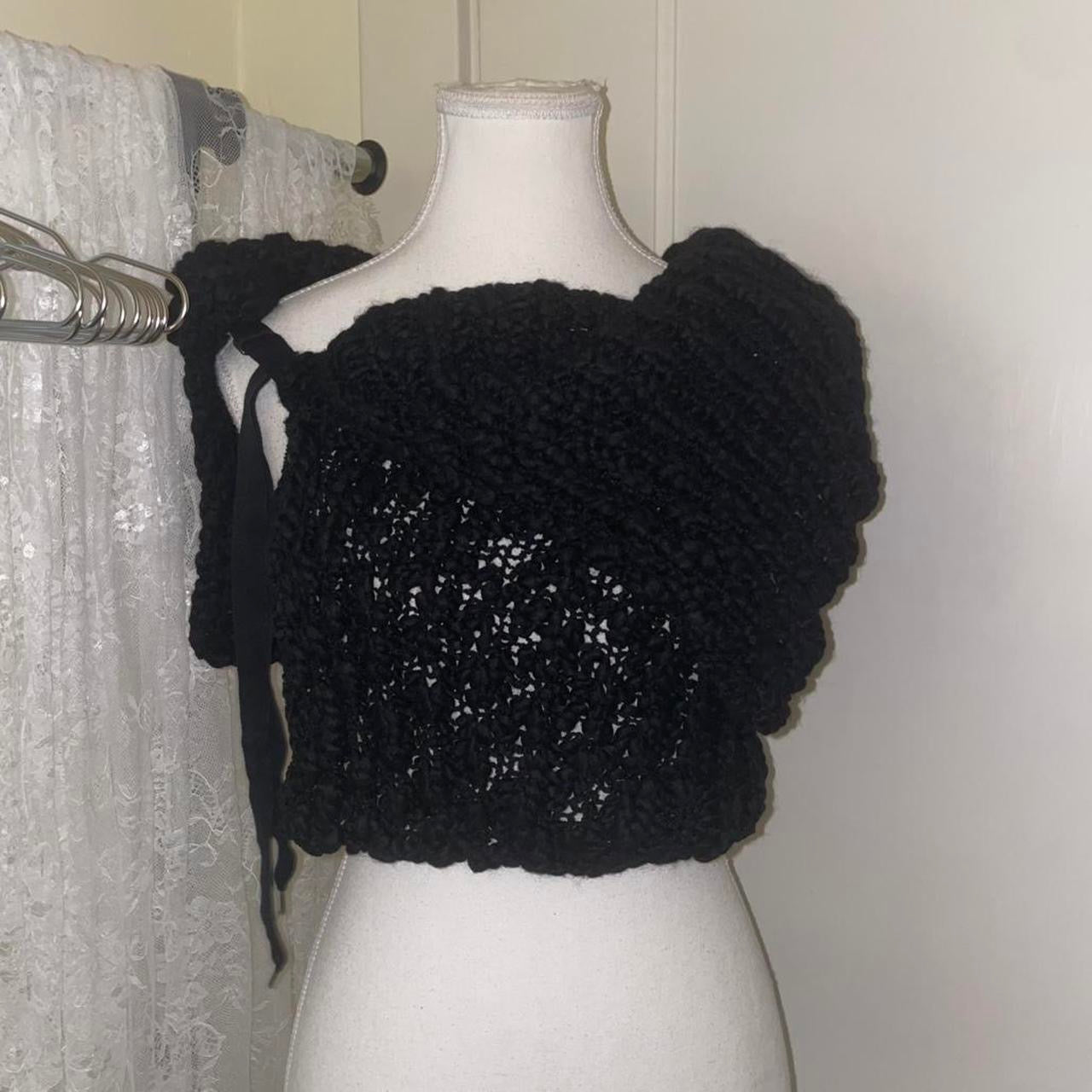 Cop. Copine black knit asymmetric off the shoulder shrug