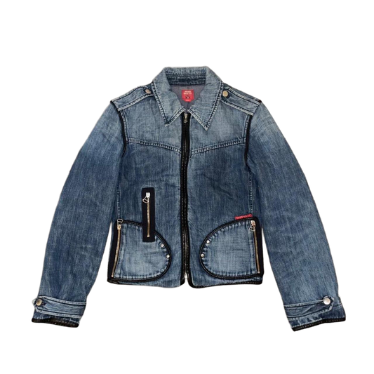 Miss Sixty medium wash denim zip up jacket with stud detail
