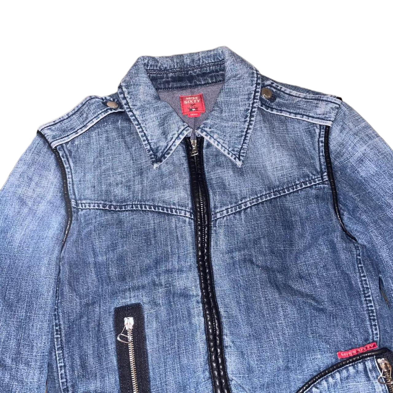 Miss Sixty medium wash denim zip up jacket with stud detail