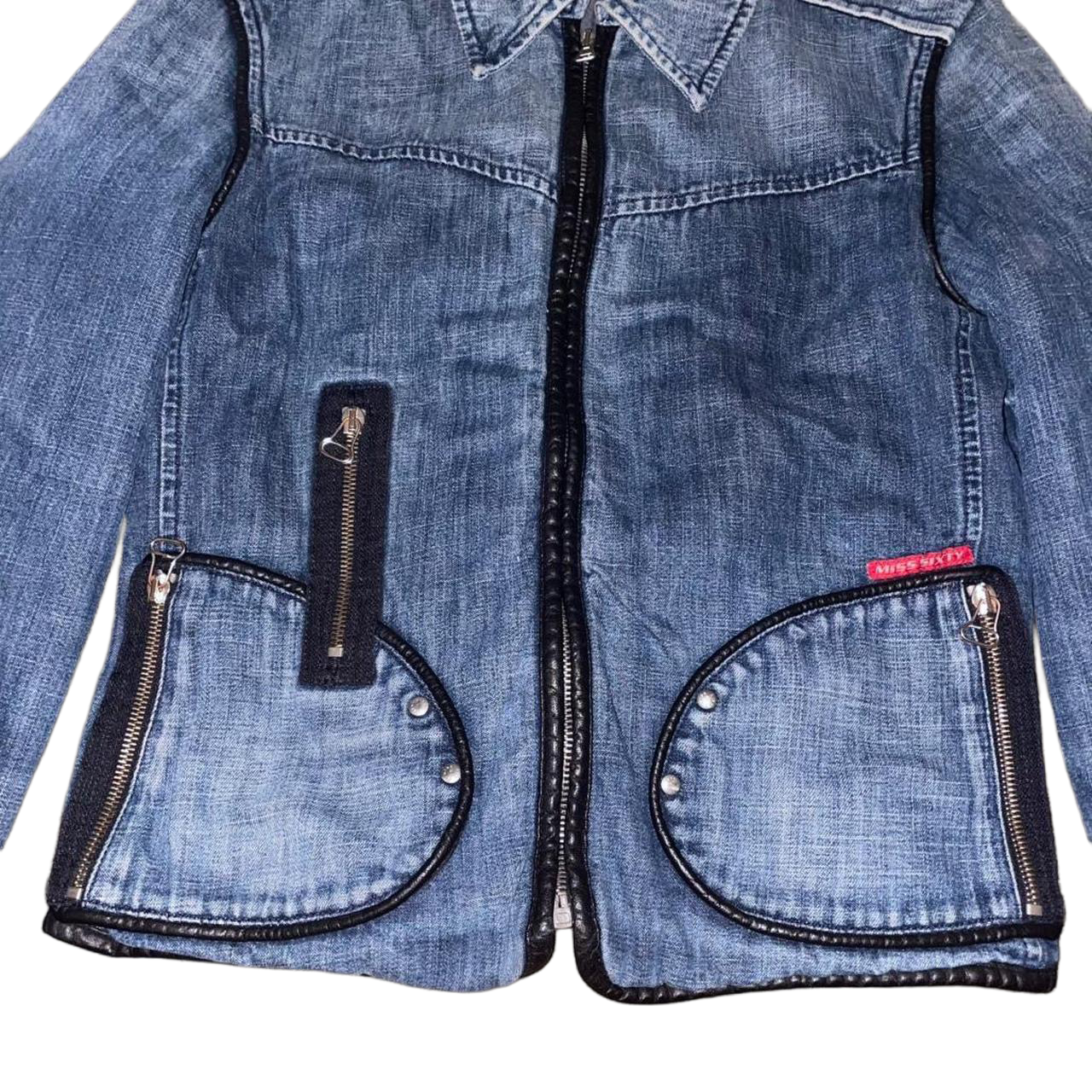 Miss Sixty medium wash denim zip up jacket with stud detail