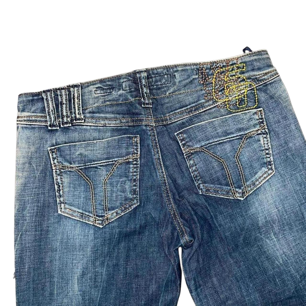 Miss Sixty dark wash faded lowrise bootcut jeans