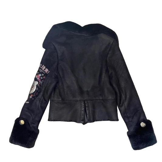 Custo Barcelona black embroidered faux fur coat