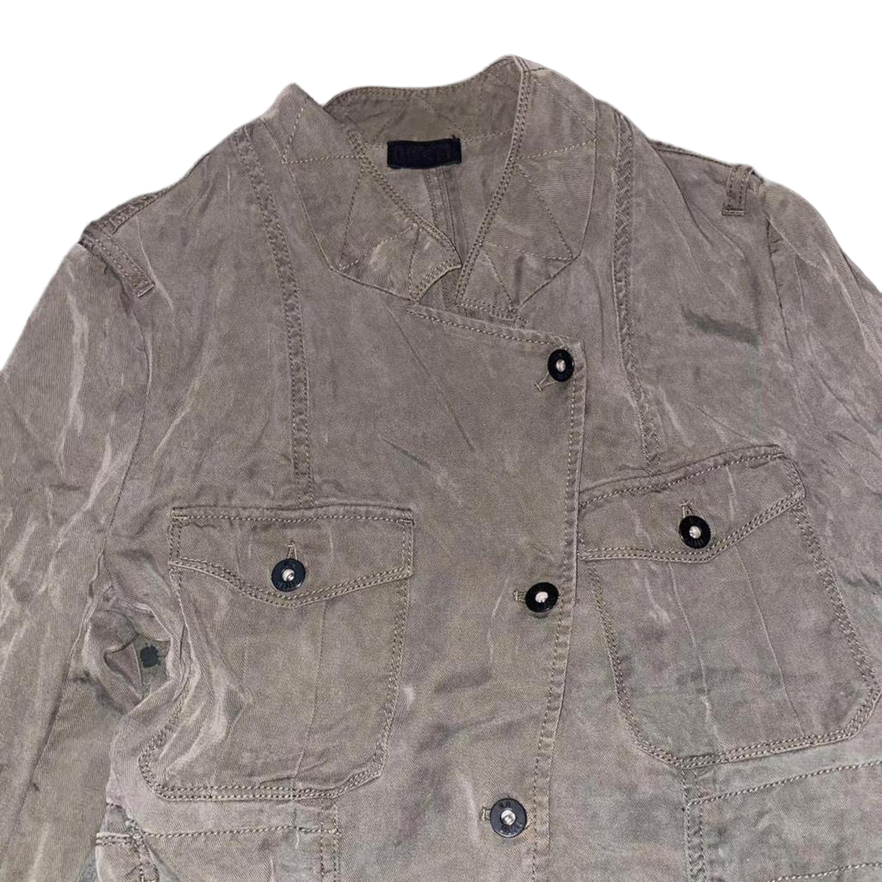 Diesel khaki green asymmetric button up light weight jacket