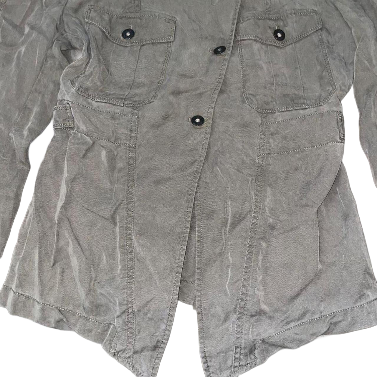 Diesel khaki green asymmetric button up light weight jacket