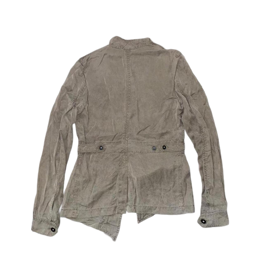 Diesel khaki green asymmetric button up light weight jacket