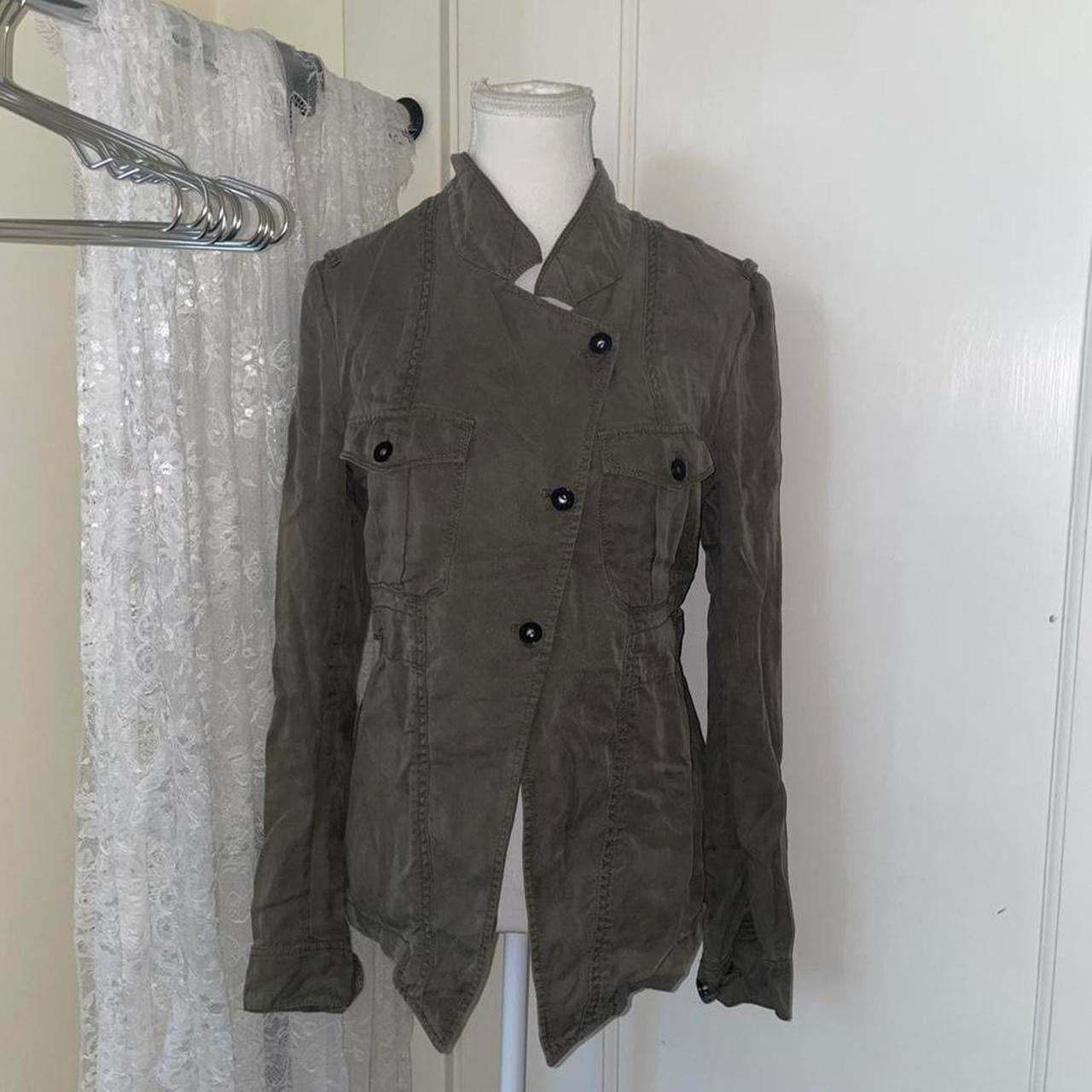Diesel khaki green asymmetric button up light weight jacket