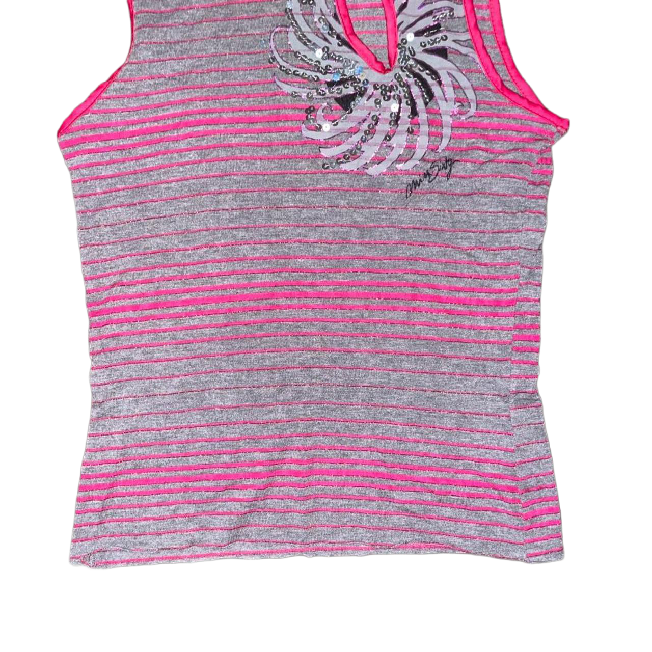 Miss Sixty gray and pink stripe sequin cut out top