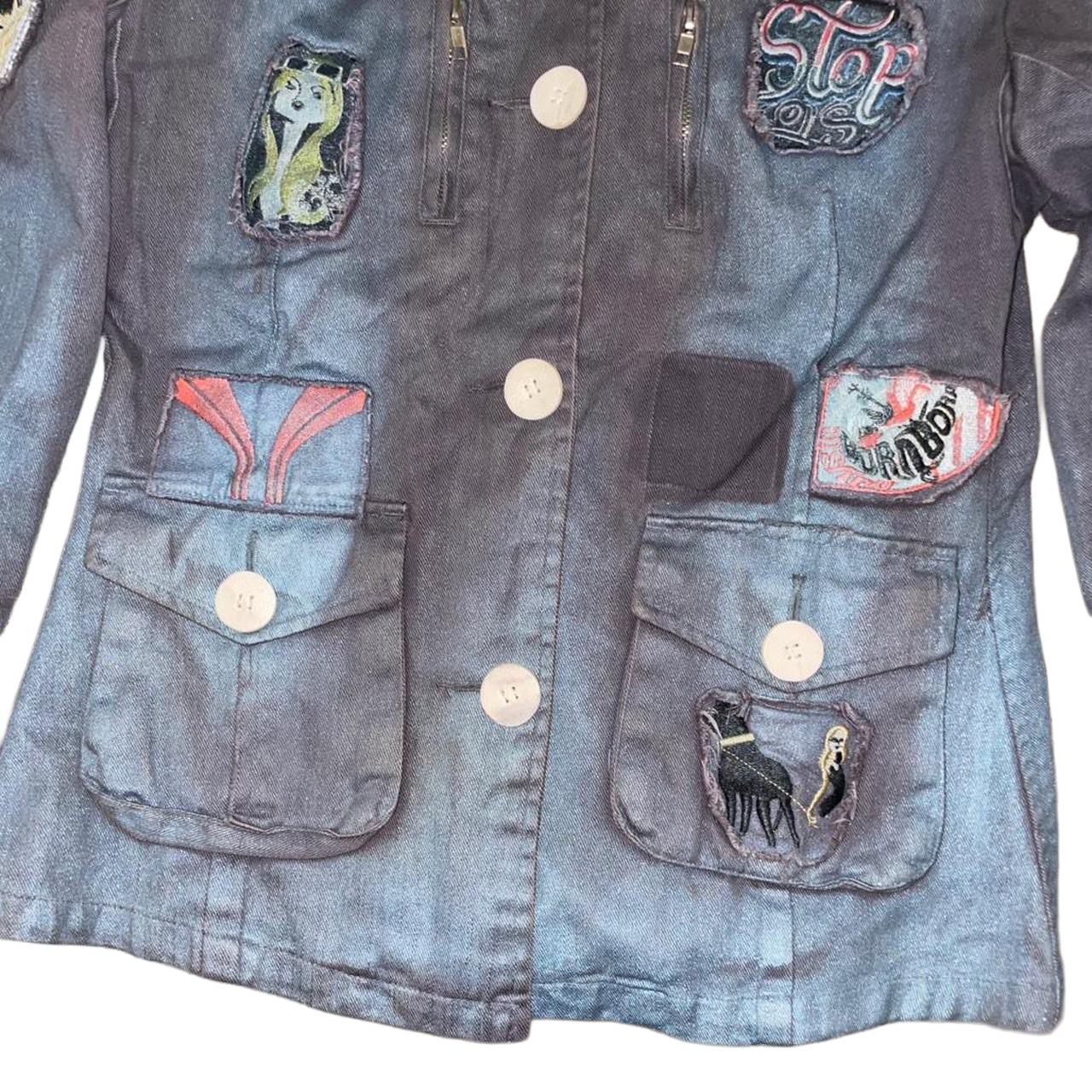 Custo Barcelona muted blue denim patchwork button up jacket