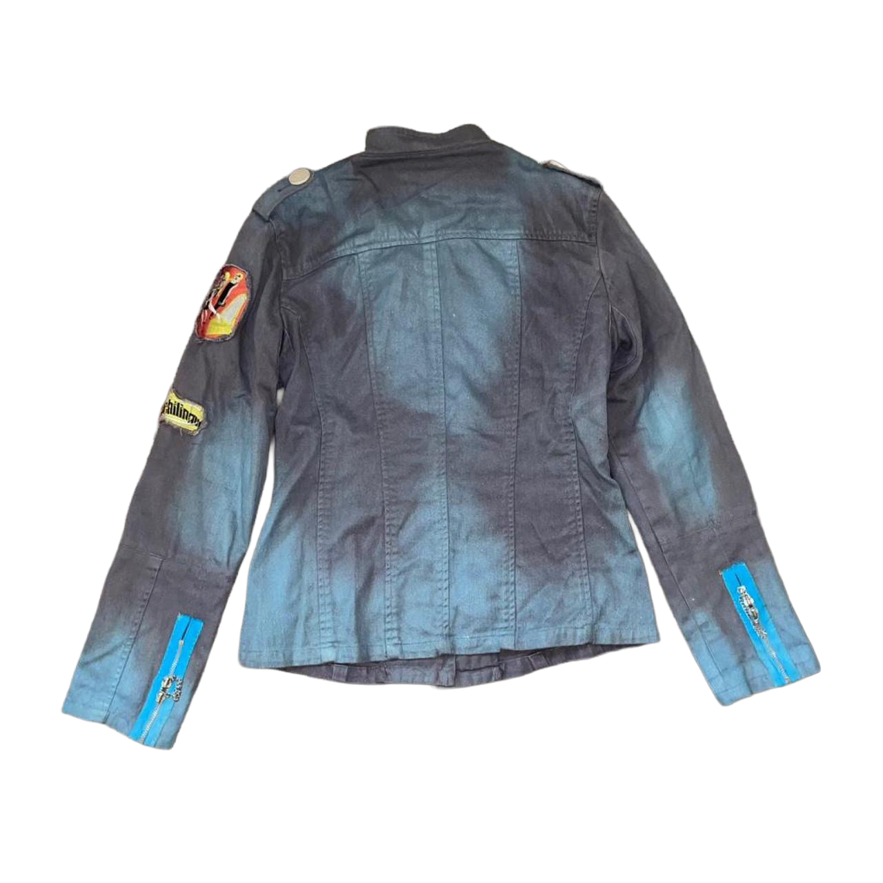 Custo Barcelona muted blue denim patchwork button up jacket