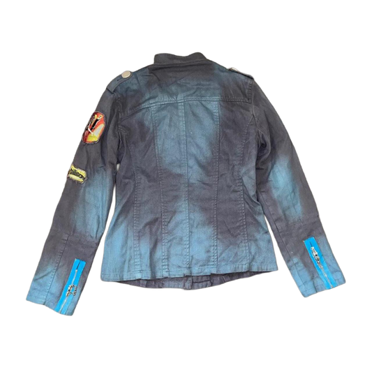Custo Barcelona muted blue denim patchwork button up jacket