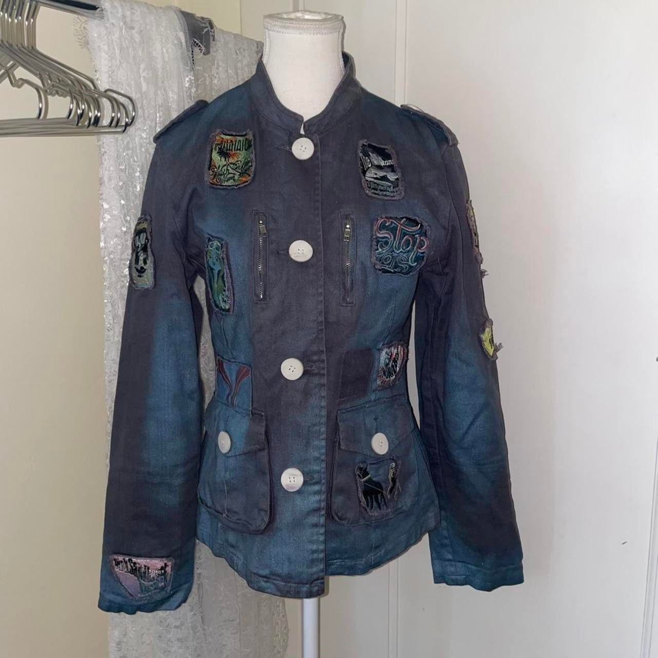 Custo Barcelona muted blue denim patchwork button up jacket