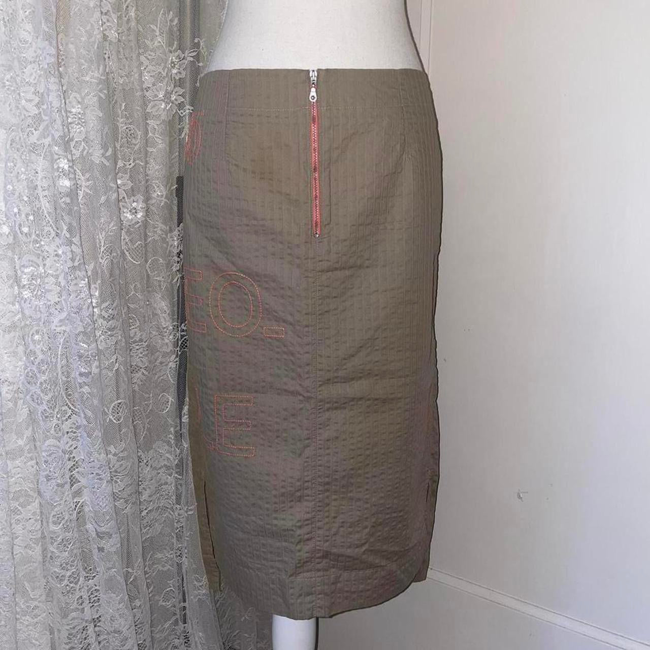 Cop. Copine tan embroidered midi skirt